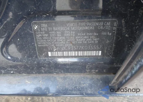 2007 BMW 328Xi z USA, uszkodzony, nr VIN WBAVC93577K035557